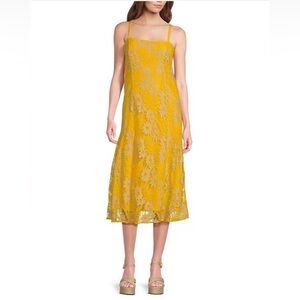 Chelsea & Violet Vienna Embroidered Lace Straight Neck Sleeveless Midi D…